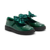 Caramelo BTS Bow School Shoes Bottle Green